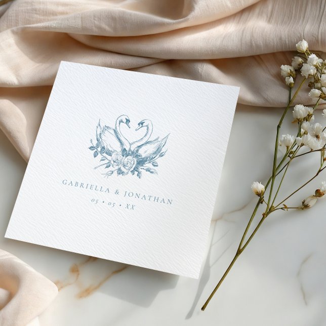 Vintage Blue Floral Swans Wedding Napkin (Creator Uploaded)