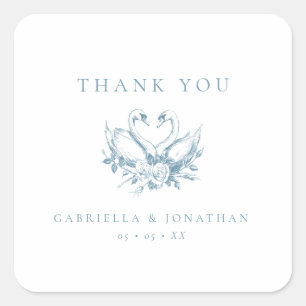 Vintage Blue Floral Swans Wedding Thank You Square Sticker