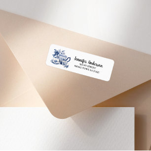 Vintage Blue Floral Tea Set Address Label Return Address Label