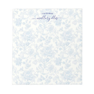 Vintage Blue Floral Toile De Jouy Calligraphy Notepad
