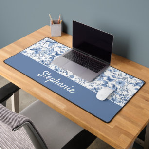Vintage Blue Floral Toile Monogram Desk Mat