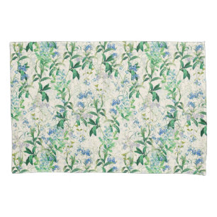 Vintage Blue Floral Watercolor Botanical Elegant Pillowcase