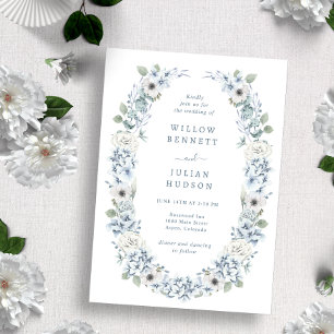 Vintage Blue Floral Wedding Invitation