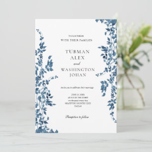 Vintage Blue Floral Wedding Invitation