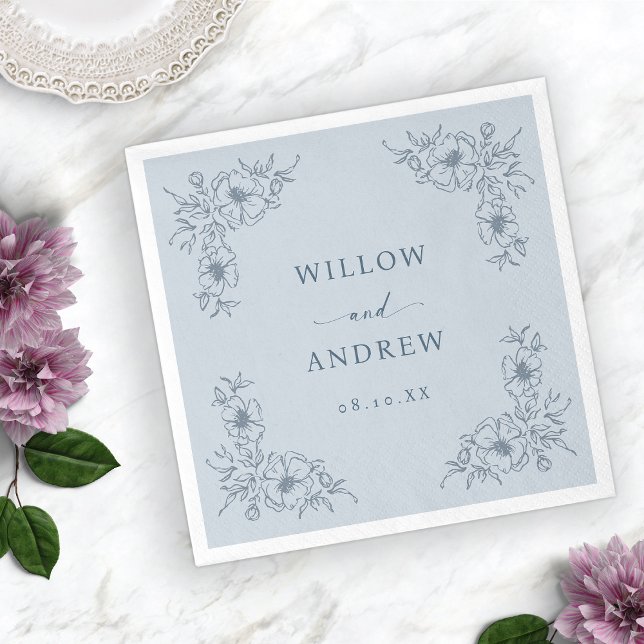 Vintage Blue Floral Wedding Napkin (Vintage Blue Floral Wedding Napkins
)