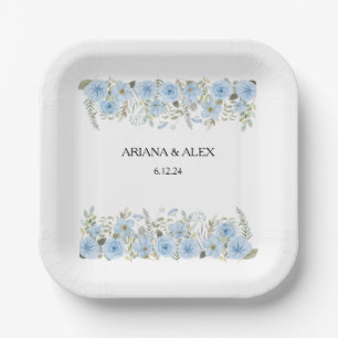 Vintage Blue Floral Wedding Paper Plates