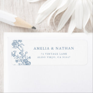 Vintage Blue Floral Wedding Return Address Label