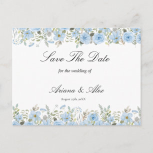 Vintage Blue Floral Wedding Save The Date Postcard