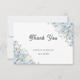 Vintage Blue Floral Wedding Thank You Card