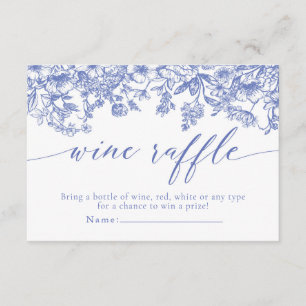 Vintage Blue Floral Wine Raffle Bridal Shower Game Enclosure Card