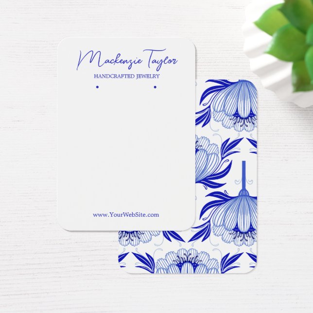 Vintage Blue Flower Custom Earring Display Card (Desk)