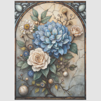 Vintage Blue Flower Stained Glass Art Decoupage Tissue Paper