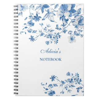 Vintage Blue Flowers Toile de Jouy Notebook