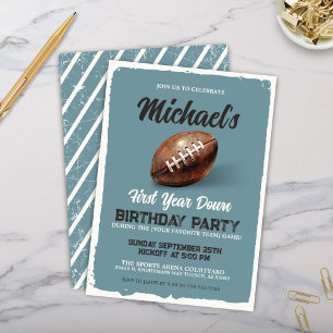 Vintage Blue Football First Birthday Party Invitation