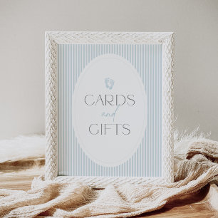 Vintage Blue Footprint Baby Shower Cards and Gifts Poster