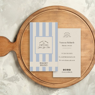 Vintage Blue French Bakery Logo Large Striped Business Card
