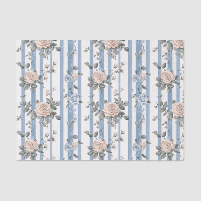 Vintage Blue French floral Pattern Tissue Paper (Front)