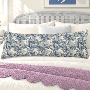 Vintage Blue French Floral Toile de Jouy Body Cushion