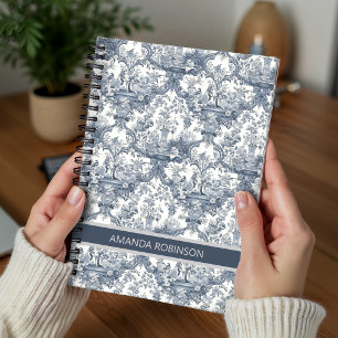 Vintage Blue French Floral Toile De Jouy Monogram Notebook