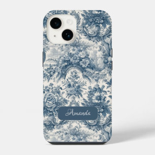 Vintage Blue French Toile De Jouy Monogram iPhone 14 Case