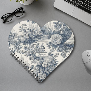 Vintage Blue French Toile de Jouy Monogram Notebook