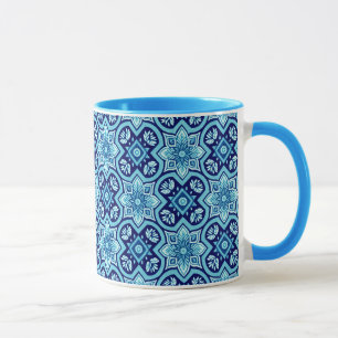 Vintage Blue Geometric Floral Pattern Mug