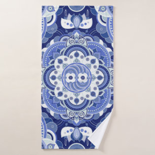 Vintage blue geometric, Indian ornament. Bath Towel