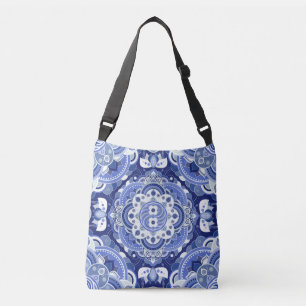 Vintage blue geometric, Indian ornament. Crossbody Bag