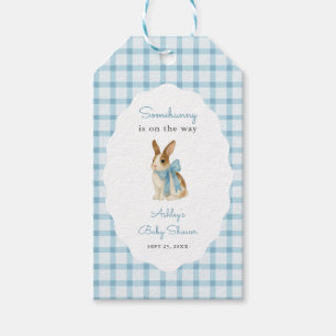 Vintage Blue Gingham Bunny Boy Baby Shower Gift Tags