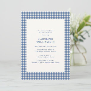 Vintage Blue Gingham Check Plaid Fall Baby Shower Invitation