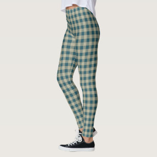 Vintage Blue Gingham Chequered Leggings