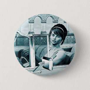 Vintage Blue Glamour Woman Portrait Art 6 Cm Round Badge