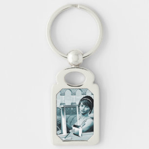 Vintage Blue Glamour Woman Portrait Art Key Ring