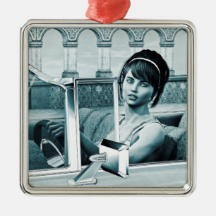 Vintage Blue Glamour Woman Portrait Art Metal Tree Decoration