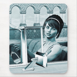 Vintage Blue Glamour Woman Portrait Art Mouse Pad