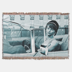 Vintage Blue Glamour Woman Portrait Art Throw Blanket