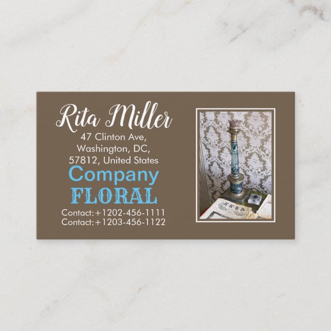 Vintage blue glass candleholder business card (Front)
