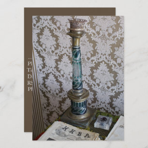 Vintage blue glass candleholder invitation