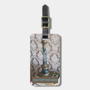 Vintage blue glass candleholder luggage tag