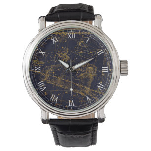Vintage Blue Gold Aries Zodiac Constellation Watch