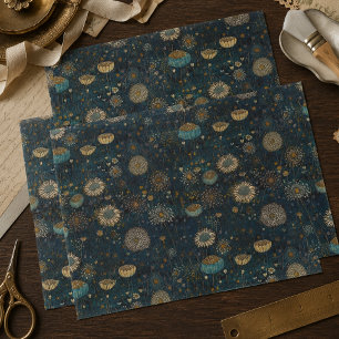 Vintage Blue & Gold Blossoms Decoupage Tissue Paper