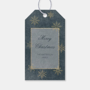 Vintage Blue & Gold Glitter Snowflakes Gift Tags