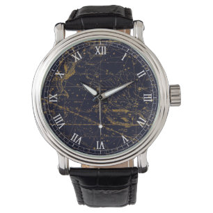 Vintage Blue Gold Pisces Zodiac Constellation Watch