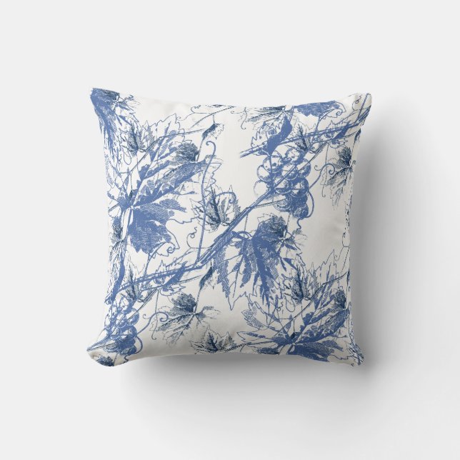 Vintage Blue Grapevine White Pillow (Front)