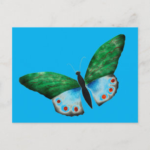 Vintage Blue Green Butterfly Illustration Postcard