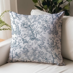 Vintage Blue-Grey Toile de Jouy Nature Pattern Cushion