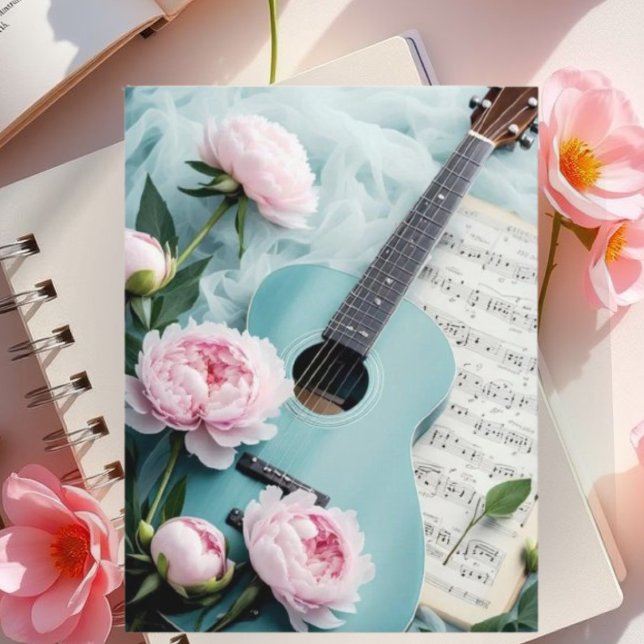 Vintage Blue Guitar & White Flower Art Postcard |  (Creator Uploaded)