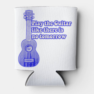 Vintage blue guitar with inspirational words can cooler