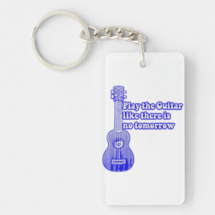 Vintage blue guitar with inspirational words key ring