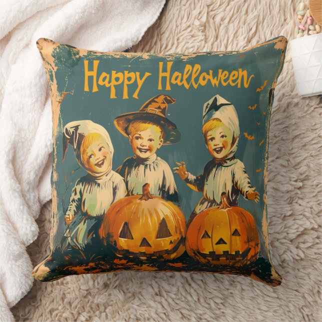 Vintage Blue Halloween Reversible Throw Pillow (Blanket)